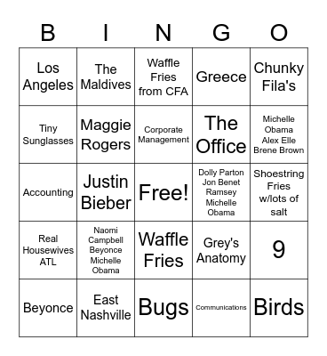 New Hire Bingo Card