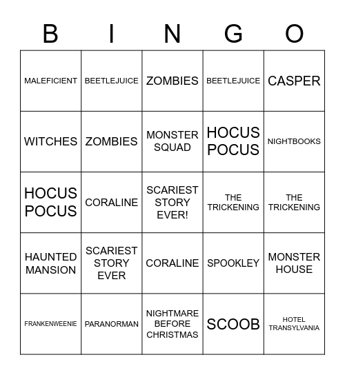 HALLOWEEN FILM FEST Bingo Card