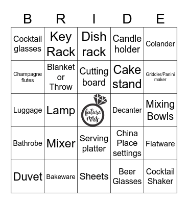 Maddy's Bridal Shower Bingo Card
