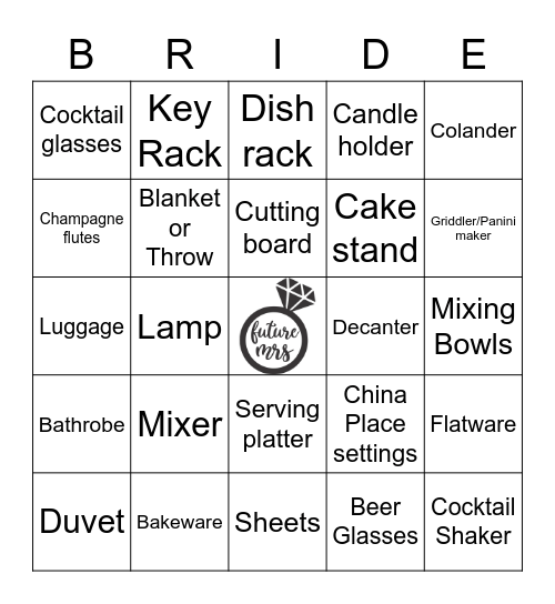 Maddy's Bridal Shower Bingo Card