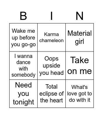 Loving the 80s Bingo Card