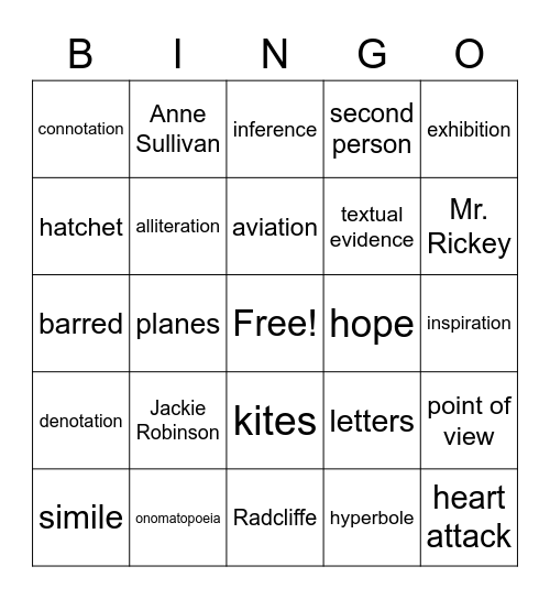 English 6A Unit 1 Review Bingo Card