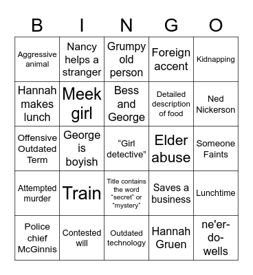NANCY DREW Bingo Card