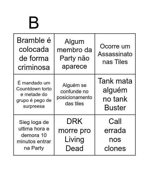 Squad B Bingo Card