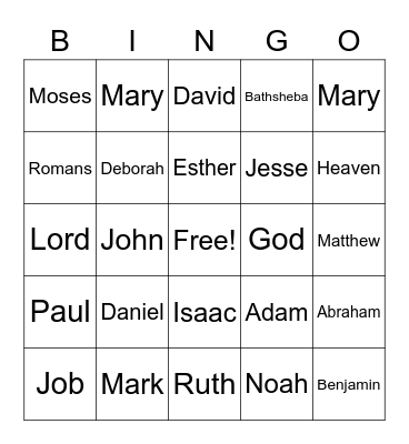 Bible Bingo Card