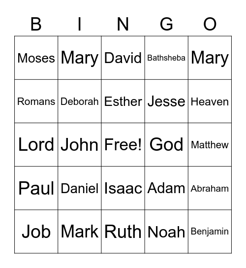 Bible Bingo Card