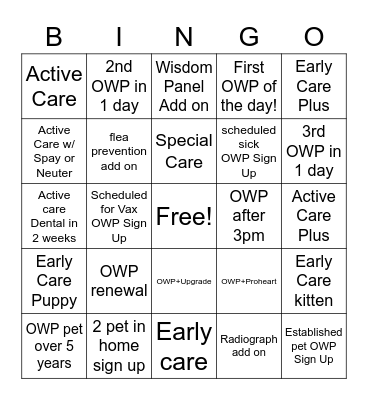 OWP Bingo Card