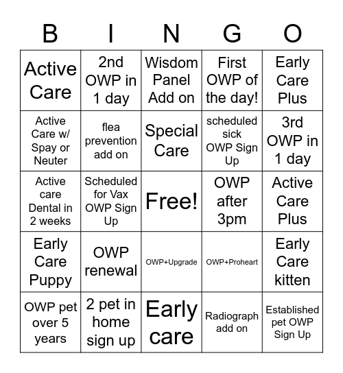 OWP Bingo Card