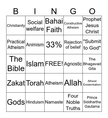 Religion and Social Work Bingo Card