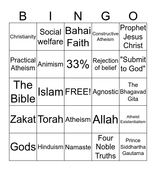 Religion and Social Work Bingo Card