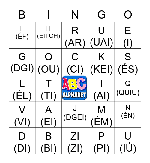 THE ALPHABET Bingo Card
