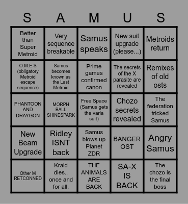Metroid Dread Bingo Card