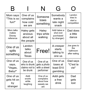 Vegas 21st Birthday- After Dark Bingo Card