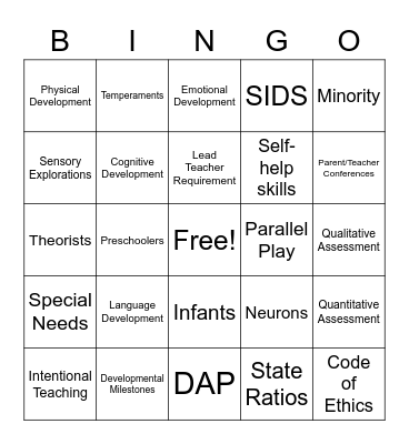 Early Childhood Bingo Card