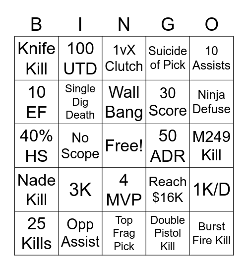 CSGO Bingo Card