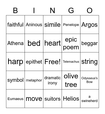 Odysseus' Homecoming Bingo Card