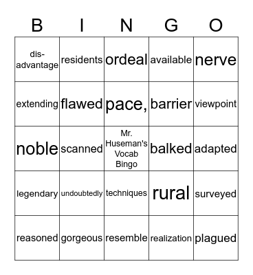Vocab Bingo Card