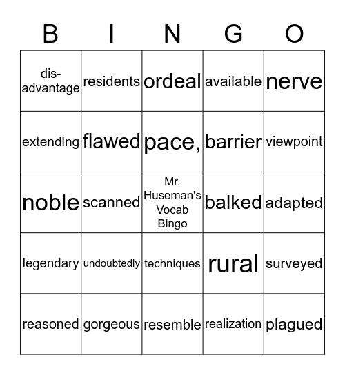 Vocab Bingo Card
