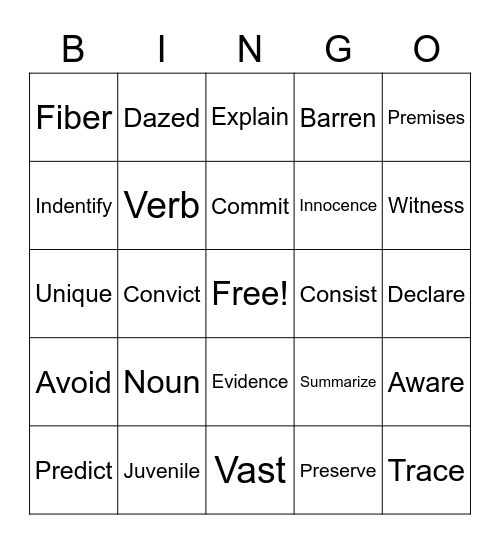 Language Live Unit 1 Vocab Bingo Card