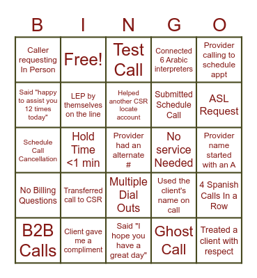 Customer Service Appreciation Week - Day 1 Bingo Card