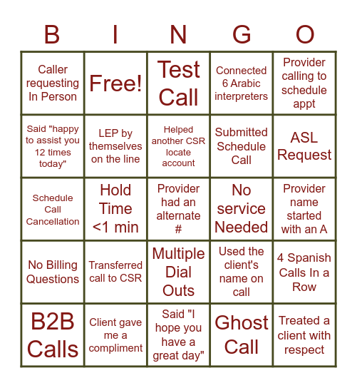 Customer Service Appreciation Week - Day 1 Bingo Card