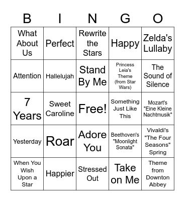 Name That Tune Bingo Card