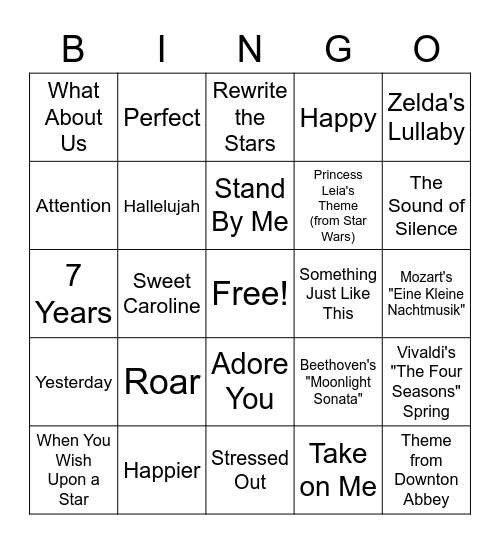 Name That Tune Bingo Card