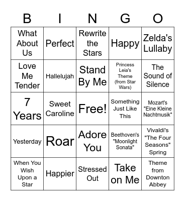 Name That Tune Bingo Card