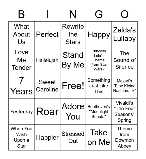 Name That Tune Bingo Card