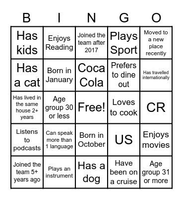 Customer Service - Team Building Bingo Card