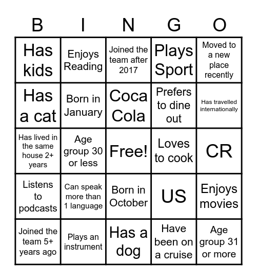 Customer Service - Team Building Bingo Card