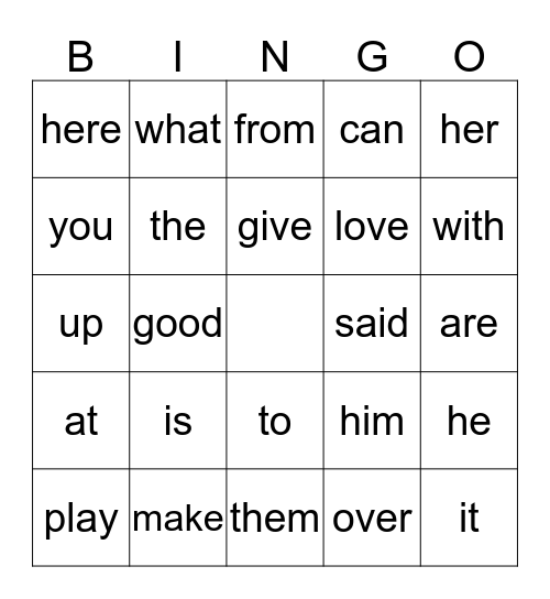 B  I  N  G  O  ! Bingo Card