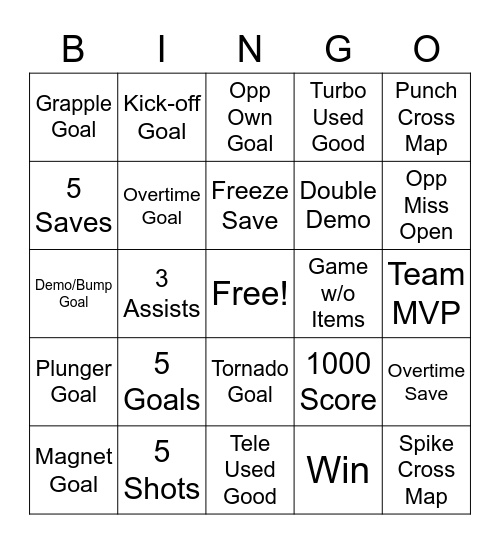 Rumble Bingo Card