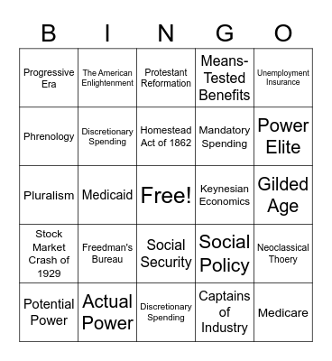 Exam 1 Bingo Card
