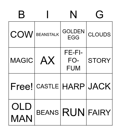 Jack and the Beanstalk Bingo Card
