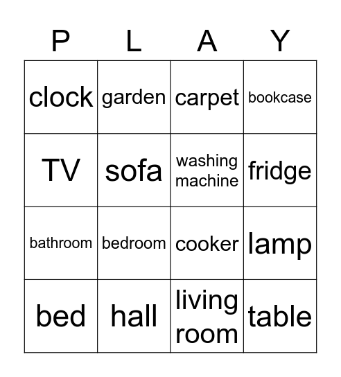 In my house Bingo Card