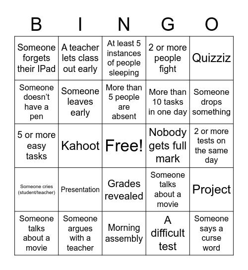 12TM1 Bingo Card