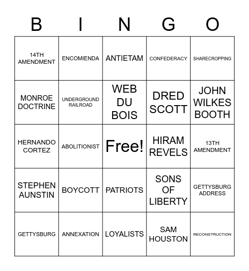 BEGINNING OF THE UNITED STATES - MIDTERM Bingo Card