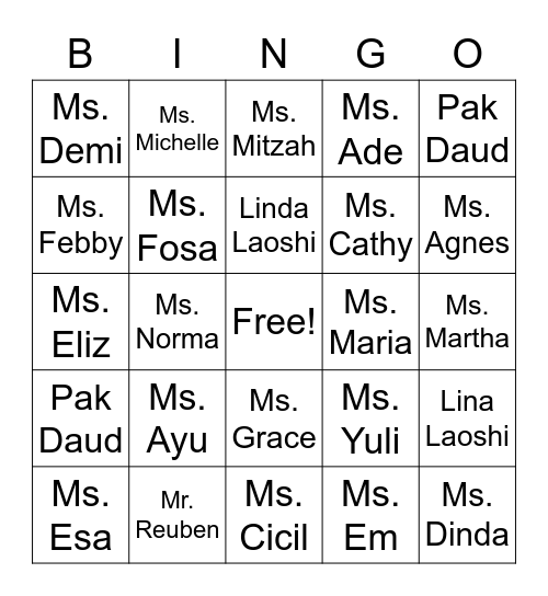 IPH PRIMARY EAST Bingo Card