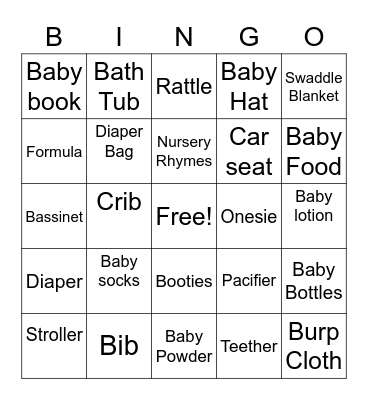 Baby Items Bingo Card