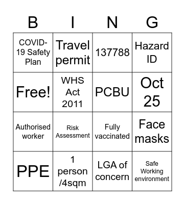 National Safe Work Month Bingo Card