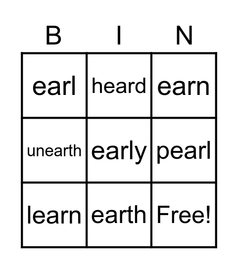 Spelling Bingo Card