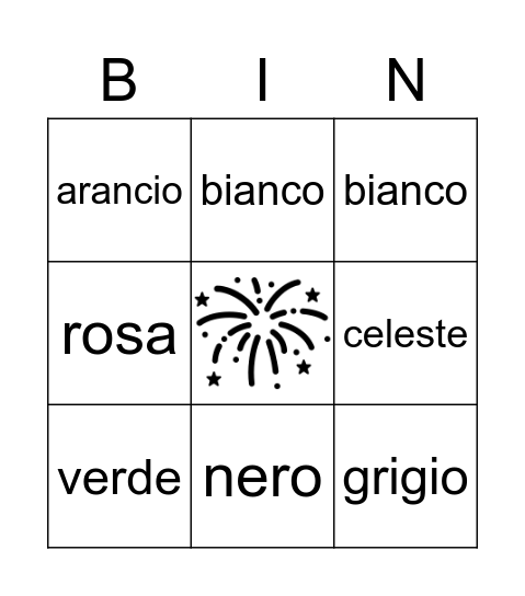 I colori Bingo Card