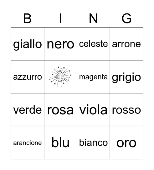 I colori Bingo Card