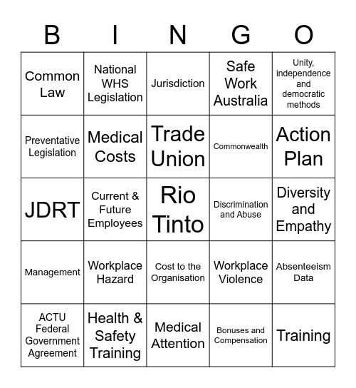 Workplace Health & Safety Bingo Card