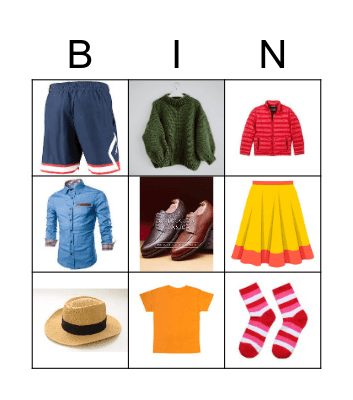 Clothes Bingo Card