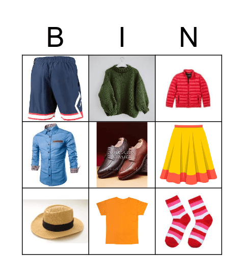 Clothes Bingo Card