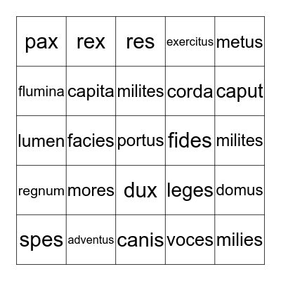 First Form Latin End of the Year Bingo Card