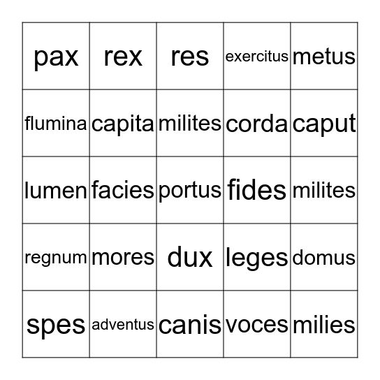 First Form Latin End of the Year Bingo Card