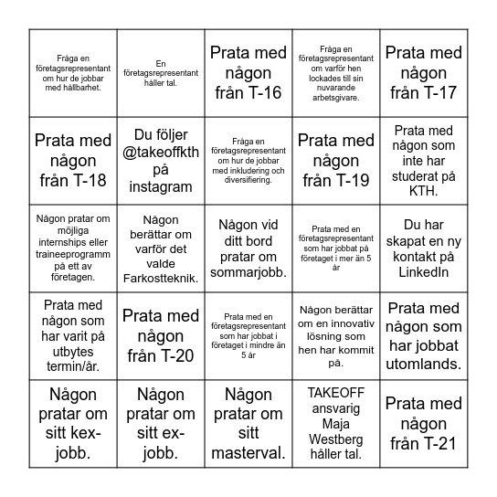 TAKEOFF 2021 Bingo Card